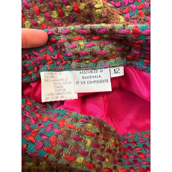 VTG Glimor Tweed Skirt Set Fuchsia Green Double Breasted & Pencil Skirt Sz 12 SG - Picture 14 of 15